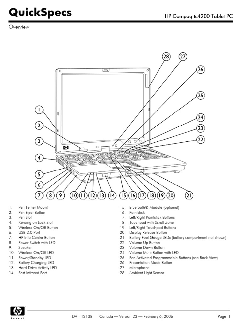 HP Tc4200 Specification | PDF | Laptop | Personal Computers