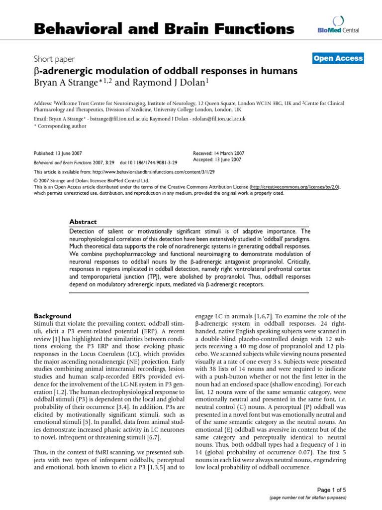 Behav Brain Funct 2007 Strange | PDF | Event Related Potential ...