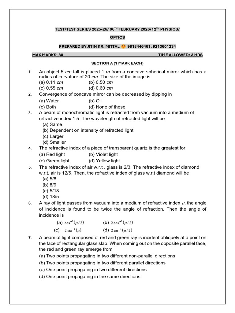 Complete Optics | PDF | Diffraction | Wavelength