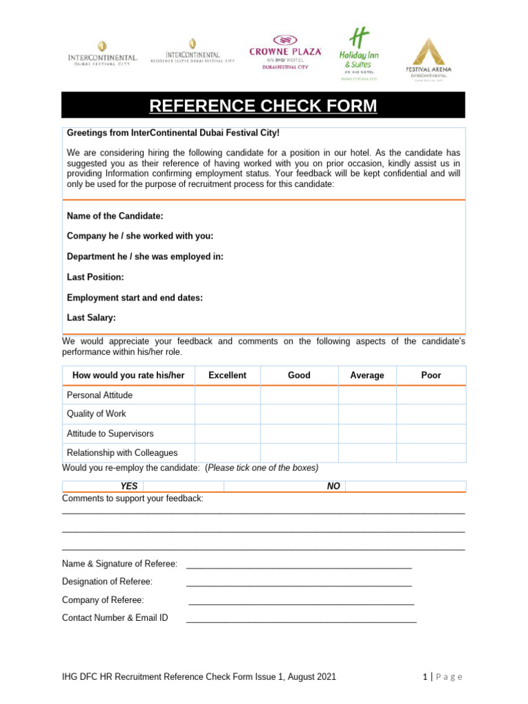 Reference Check Form 7-10 | PDF