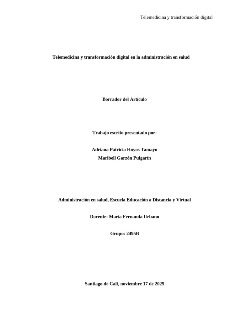 Telemedicina y Transformación Digital en La Administración en Salud ...