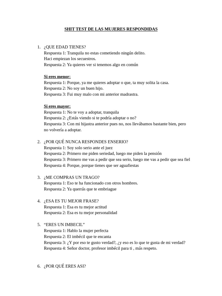 Shit Test de Las Mujeres Respondidas | PDF