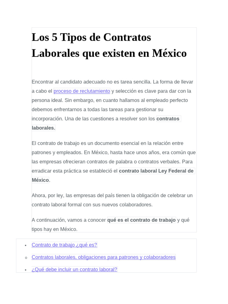 10 Los 5 Tipos de Contratos Laborales Que Existen en México | PDF ...