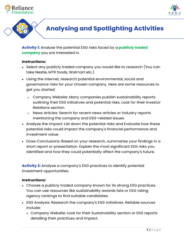 Analysing and Spotlighting Activities | PDF