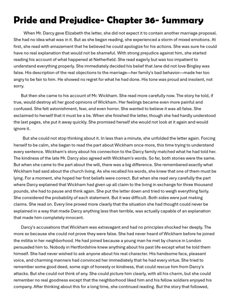 Novel Summary - Chapter 36 | PDF | Mr. Darcy | Pride And Prejudice