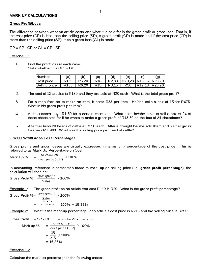 2020 Additional Mark-Up Exercises | PDF | Business | Business Economics