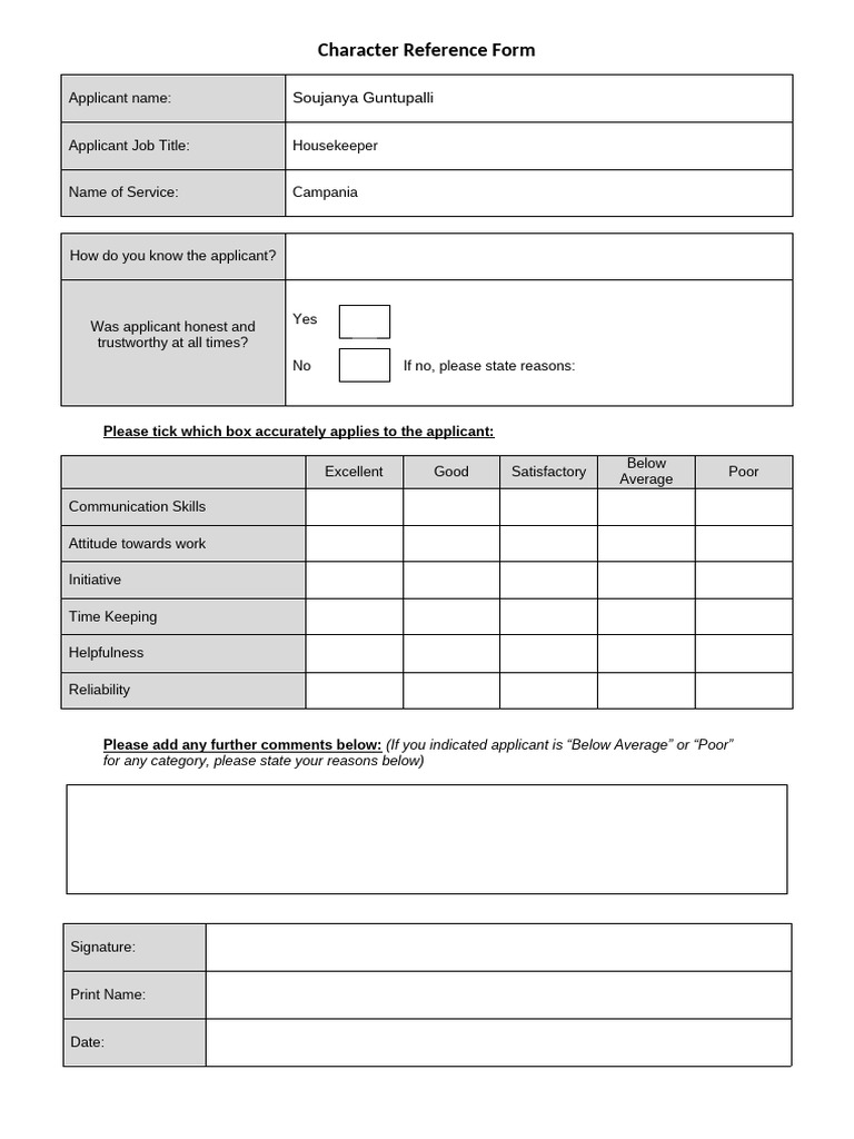 Character Reference Form SG | PDF