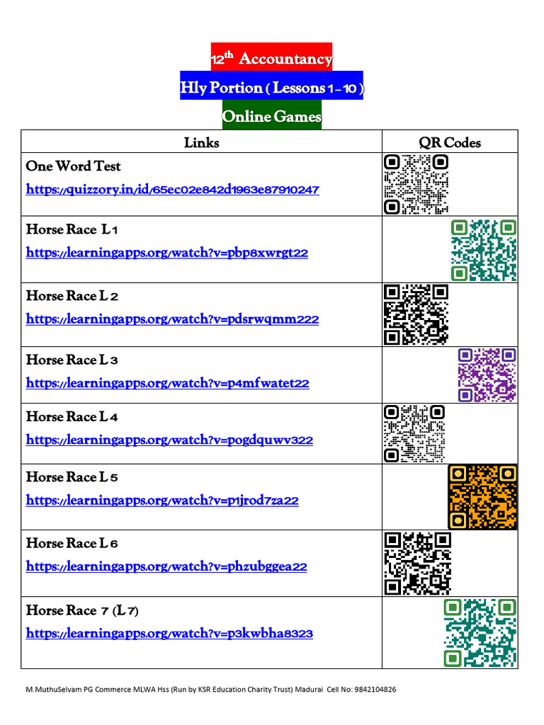 +2 Acc Online Games With QR Code | PDF