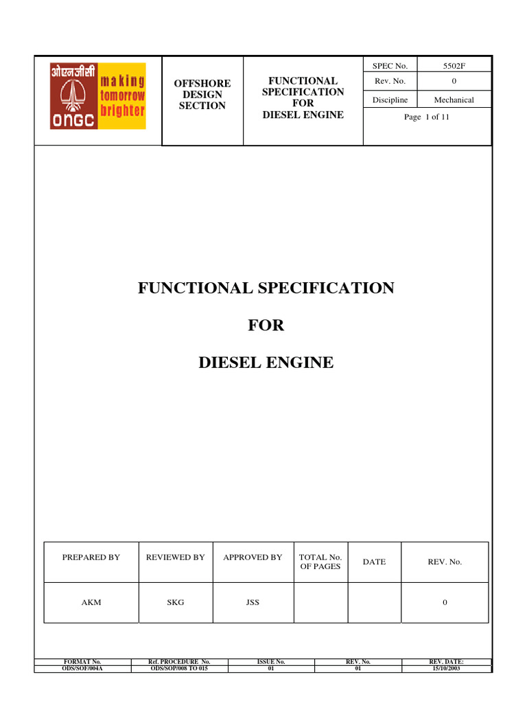 5502F_Functional Specification For Diesel Engine | PDF | Specification ...