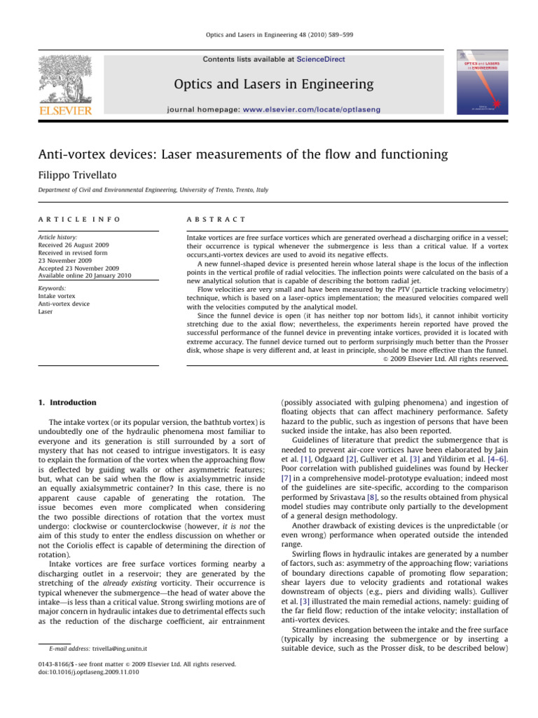 Anti-Vortex Devices Laser Measurements of The Flow and Functioning ...