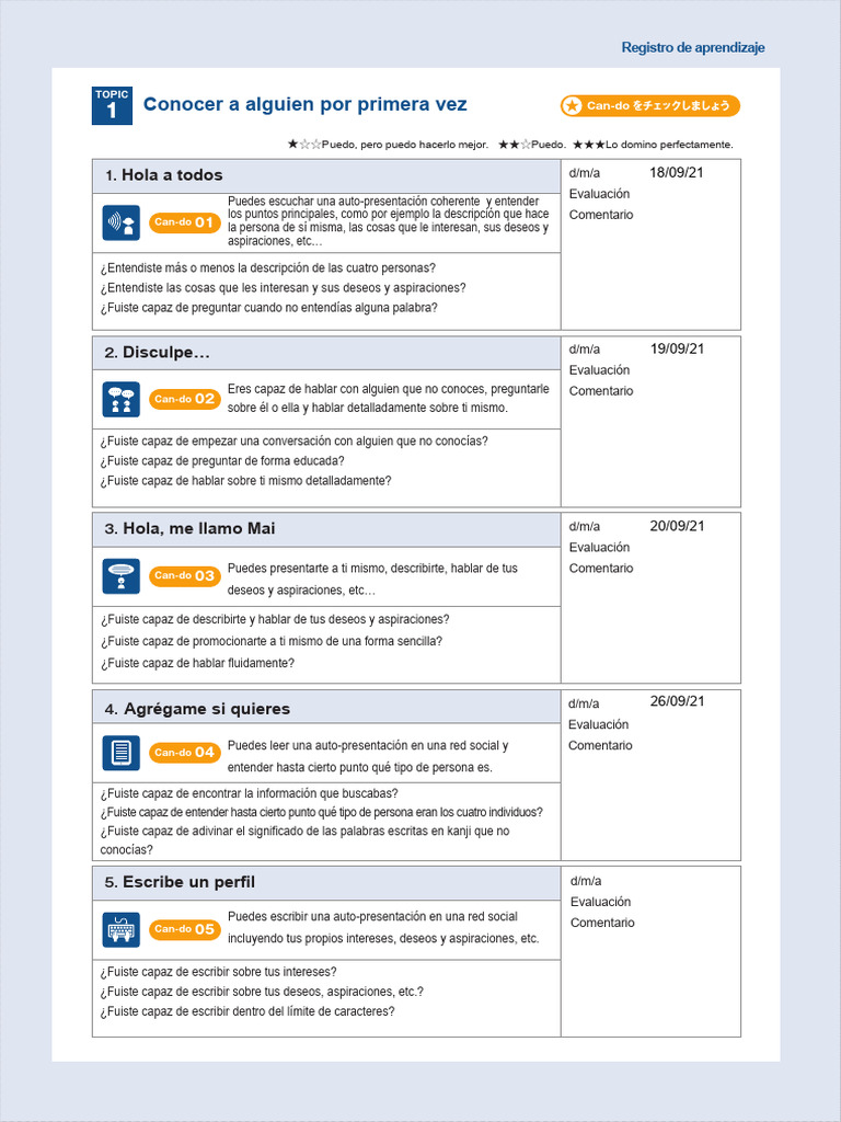 Intermediate 1 Learning Record SP | PDF | Escritores | Aprendizaje