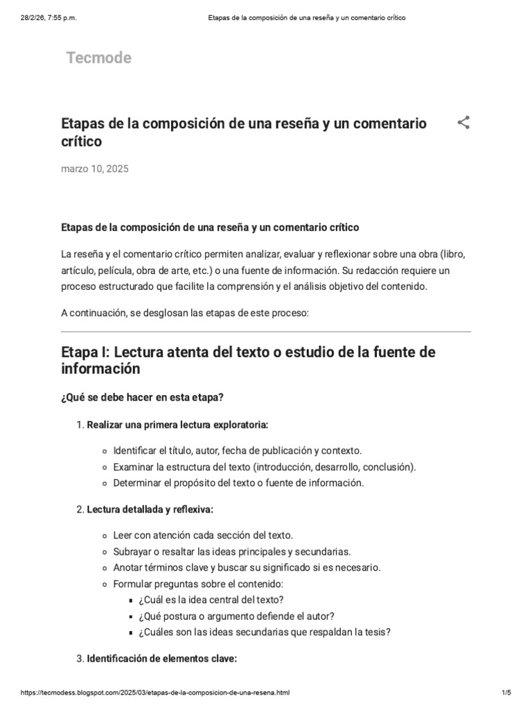 Etapas de La Composición de Una Reseña y Un Comentario Crítico | PDF ...