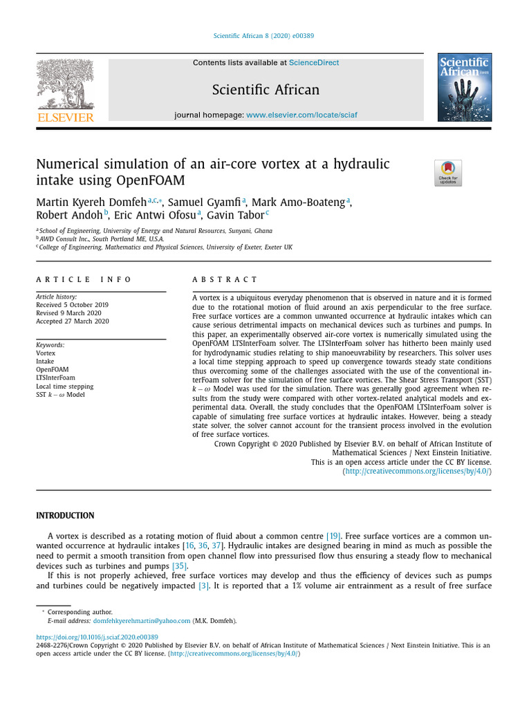 Numerical Simulation of an Air-core Vortex at a Hydraulic Intake Using ...