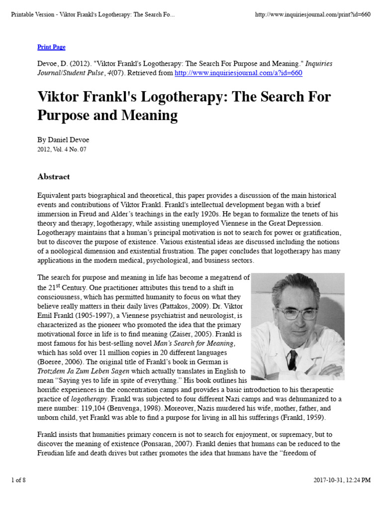 PrintableVersion-ViktorFranklsLogotherapyTheSearchForPurposeandMeaning ...