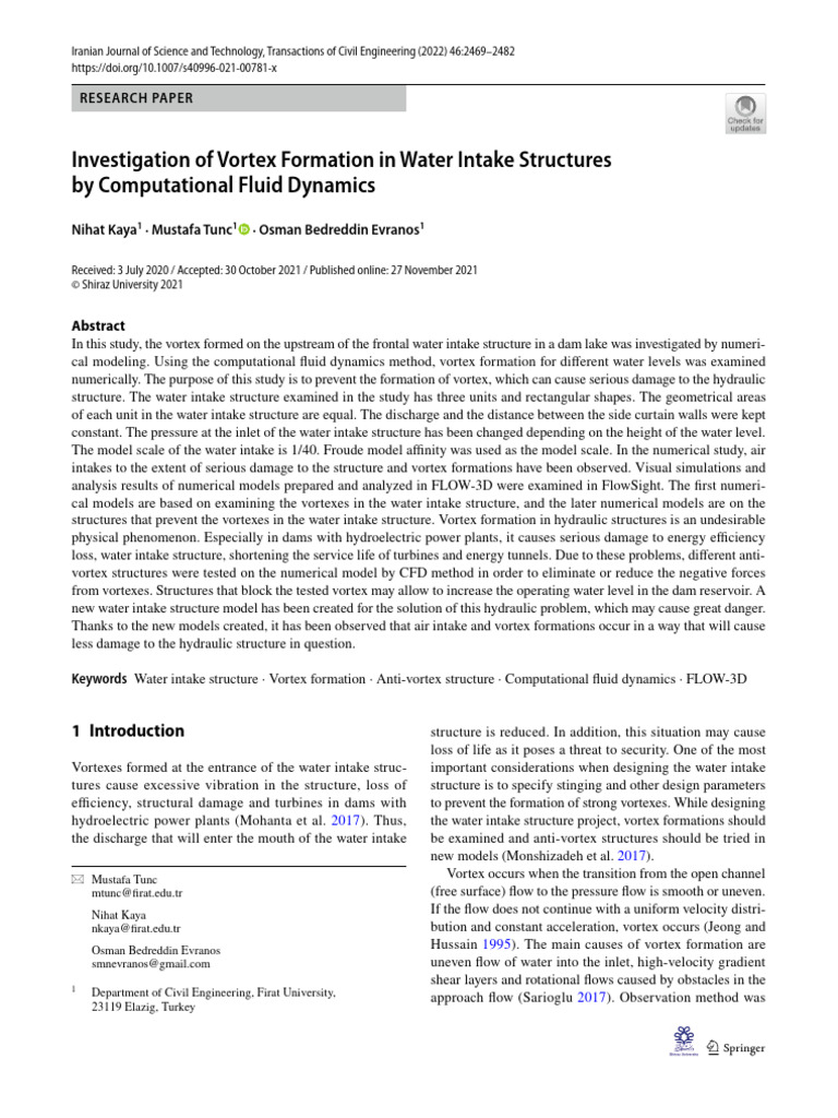 Investigation of Vortex Formation in Water Intake Structures by ...