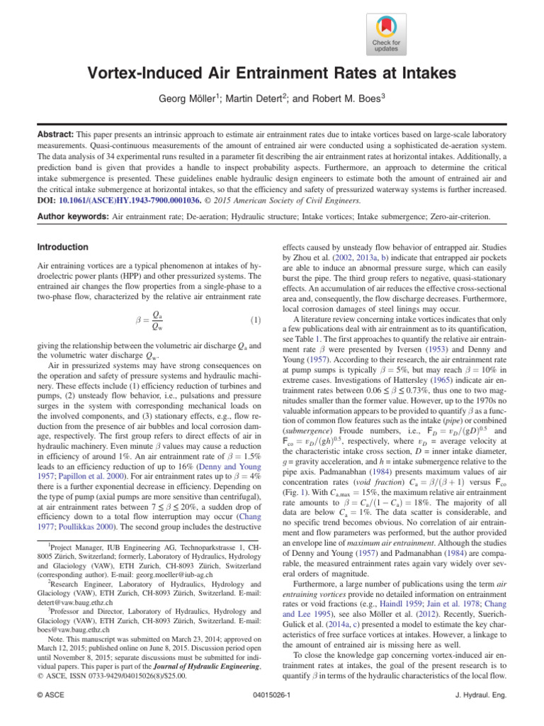 Vortex-Induced Air Entrainment Rates at Intakes | PDF | Pump | Reynolds ...