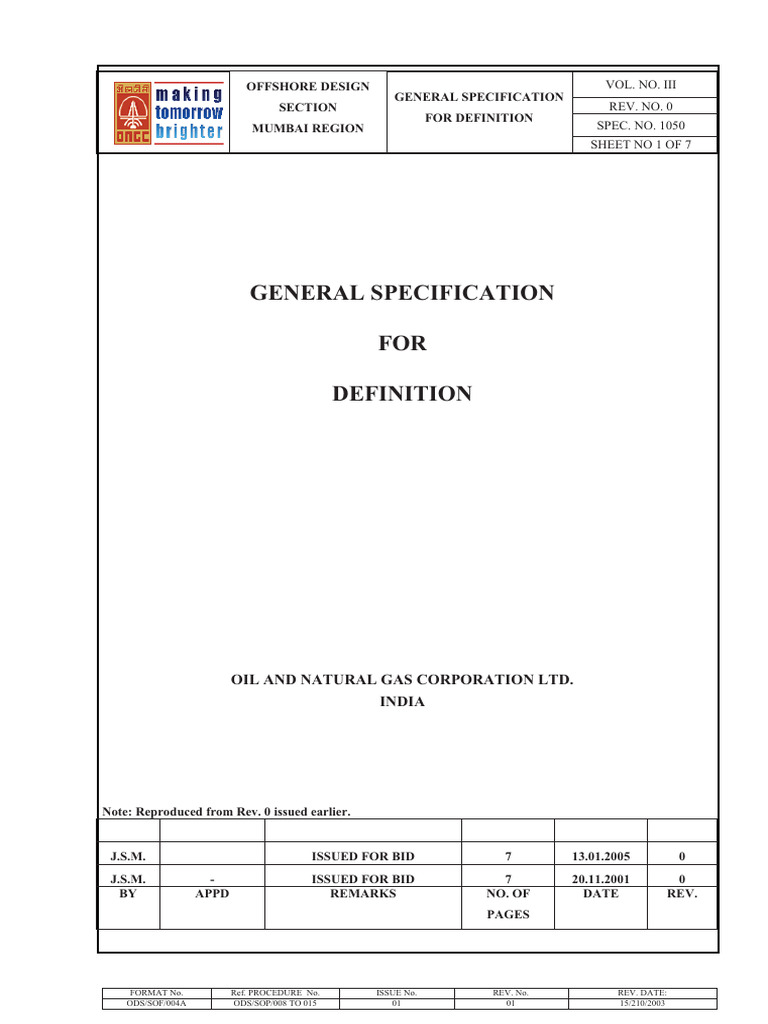 1050 - General Specification For Definition | PDF | Specification ...