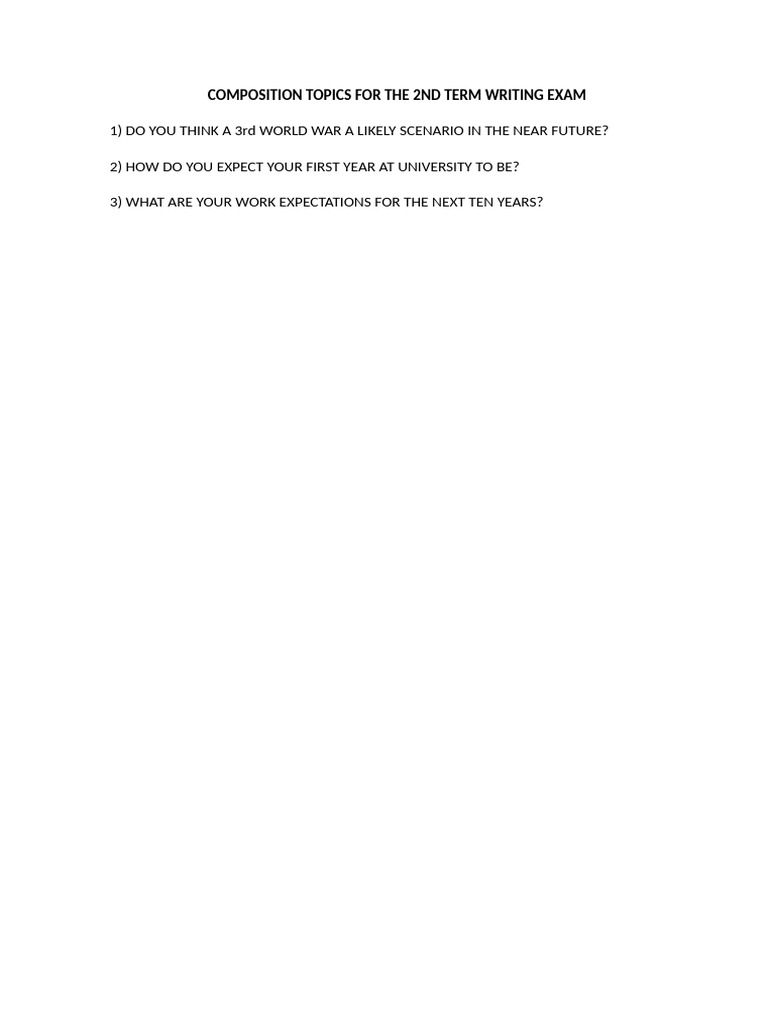 Composition Topics for the 2nd Term Writing Exam | PDF