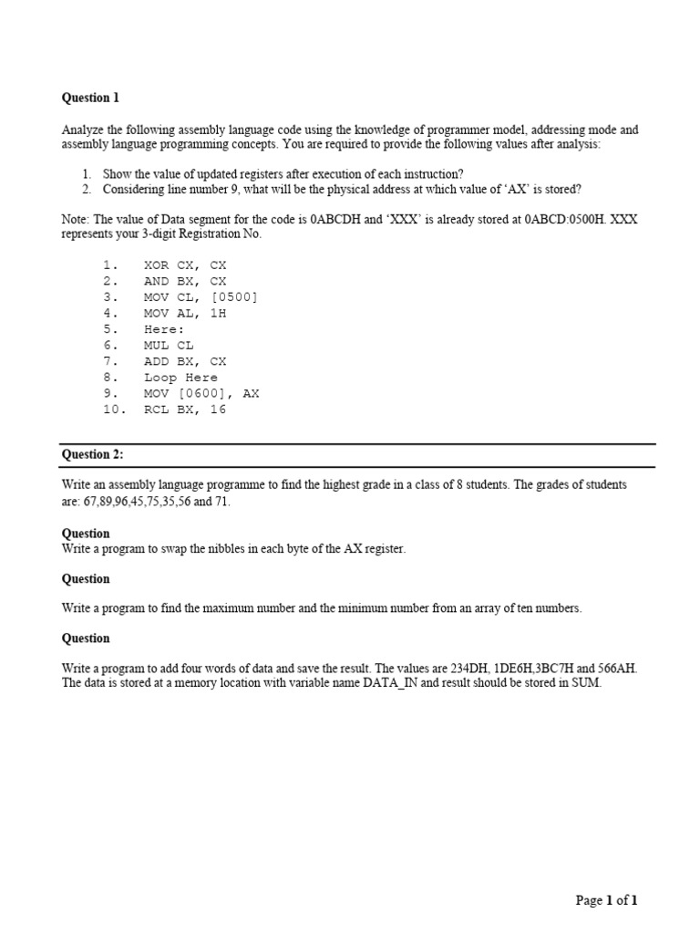 Assembly Questions For Practice | PDF