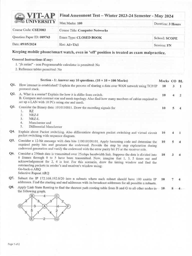 CSE3003 Sample Question Paper | PDF