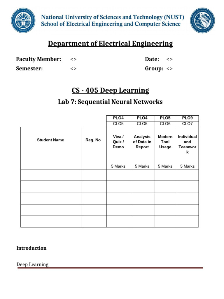 DL Lab 7 - Sequential Neural Networks | PDF | Control Flow | Deep Learning