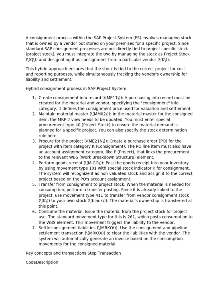 A Consignment Process Within the SAP Project System | PDF | Business ...