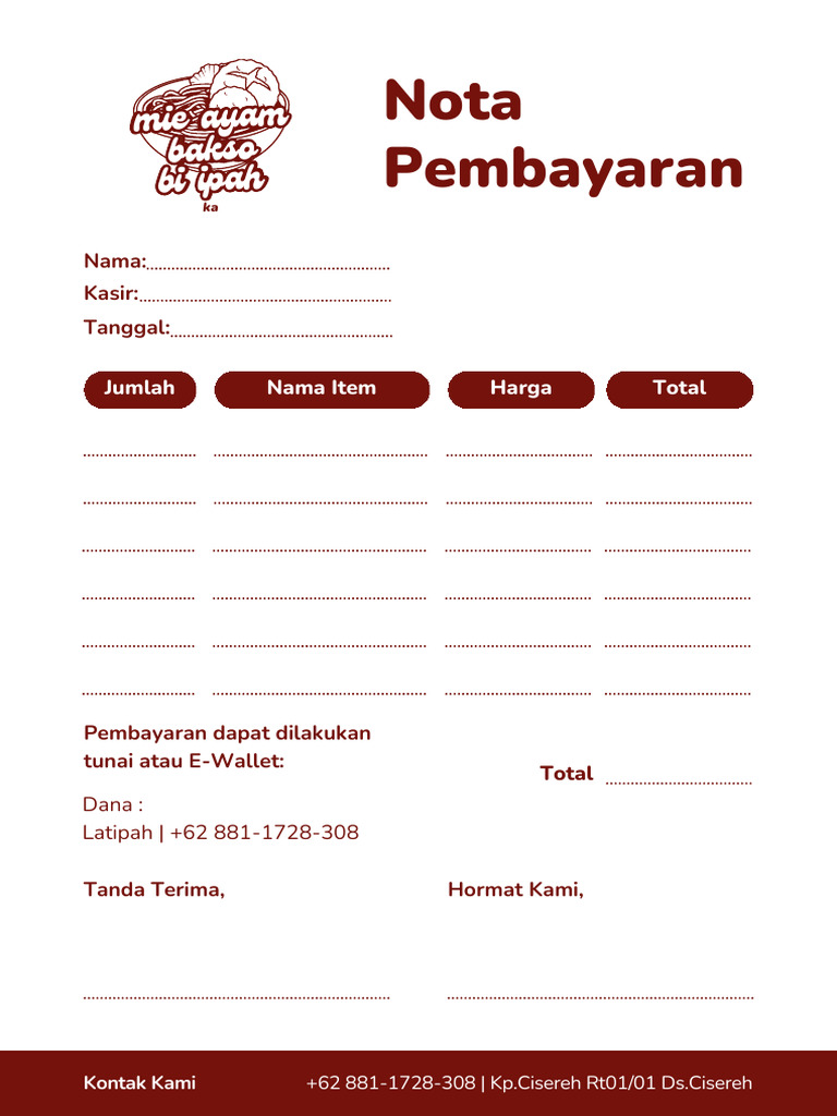Merah Putih Simpel Profesional Nota Pembayaran Warung Makan Faktur PDF ...