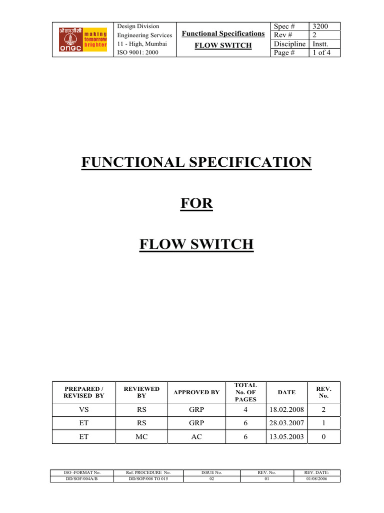 3200 - Functional Specification For Flow Switch | PDF | Switch ...