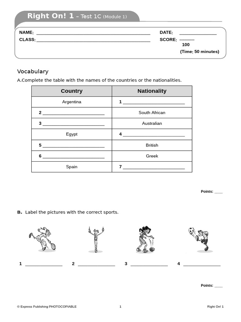 03 Right On 1 - Test 1C - Mod 1 | PDF | Linguistic Morphology | Grammar