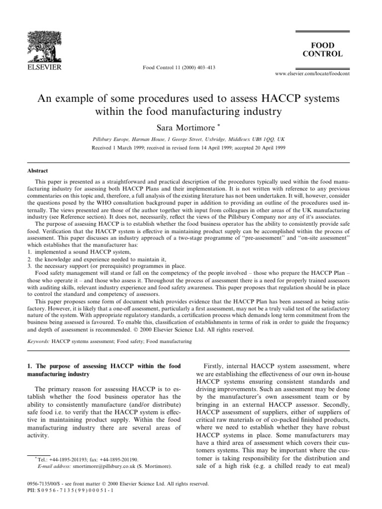 An Example of Some Procedures Used to As | PDF | Audit | Food Safety