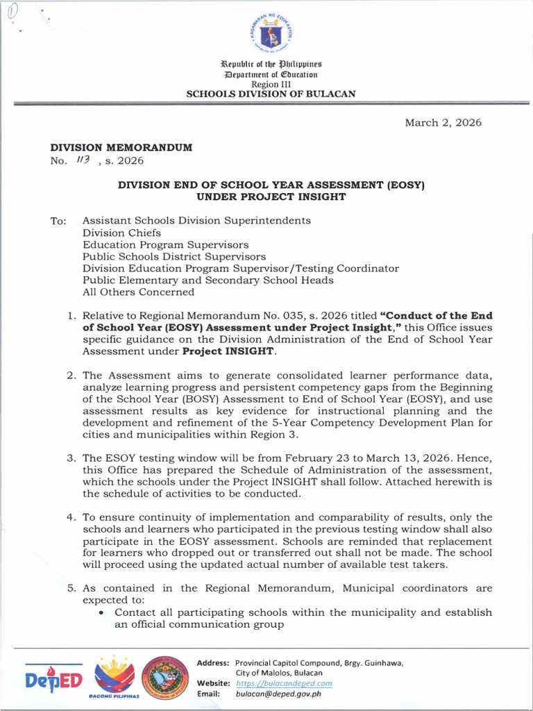 Division Memorandum No 113 S 2026 | PDF