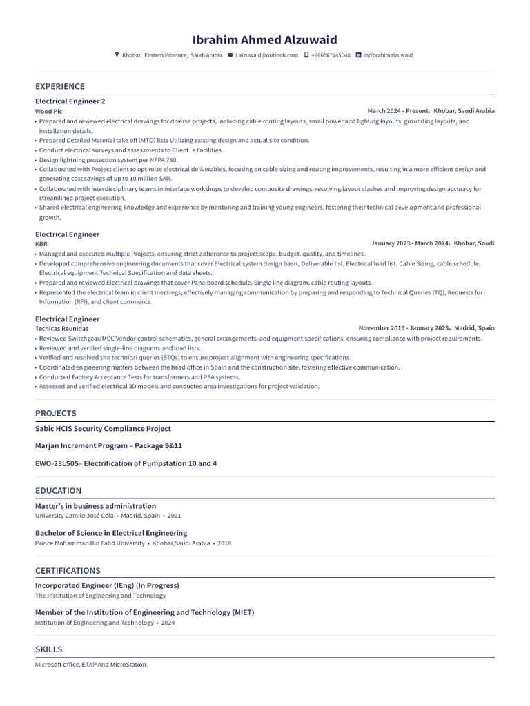 Ibrahim Alzuwaid - Electrical Engineer PDF | PDF | Specification ...