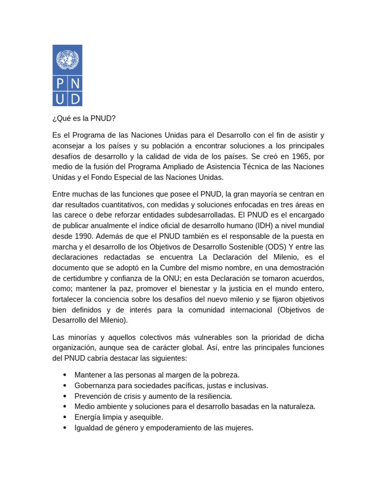 Qué es la PNUD | PDF | Programa de las Naciones Unidas para el ...