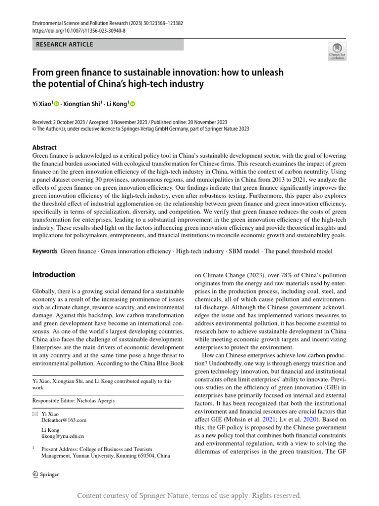 From Green Finance To Sustainable Innovation How T | PDF ...