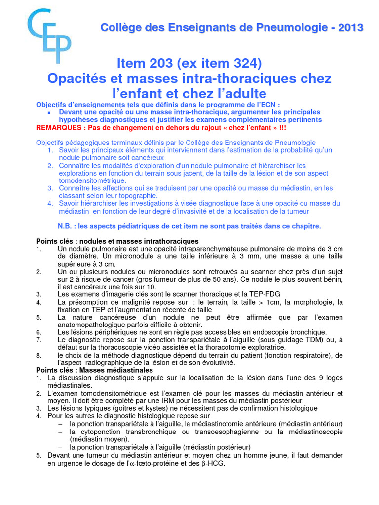 Item 203 Ex Item 324 Opacite S Et Masses 2012 | PDF | Thymus (anatomie ...