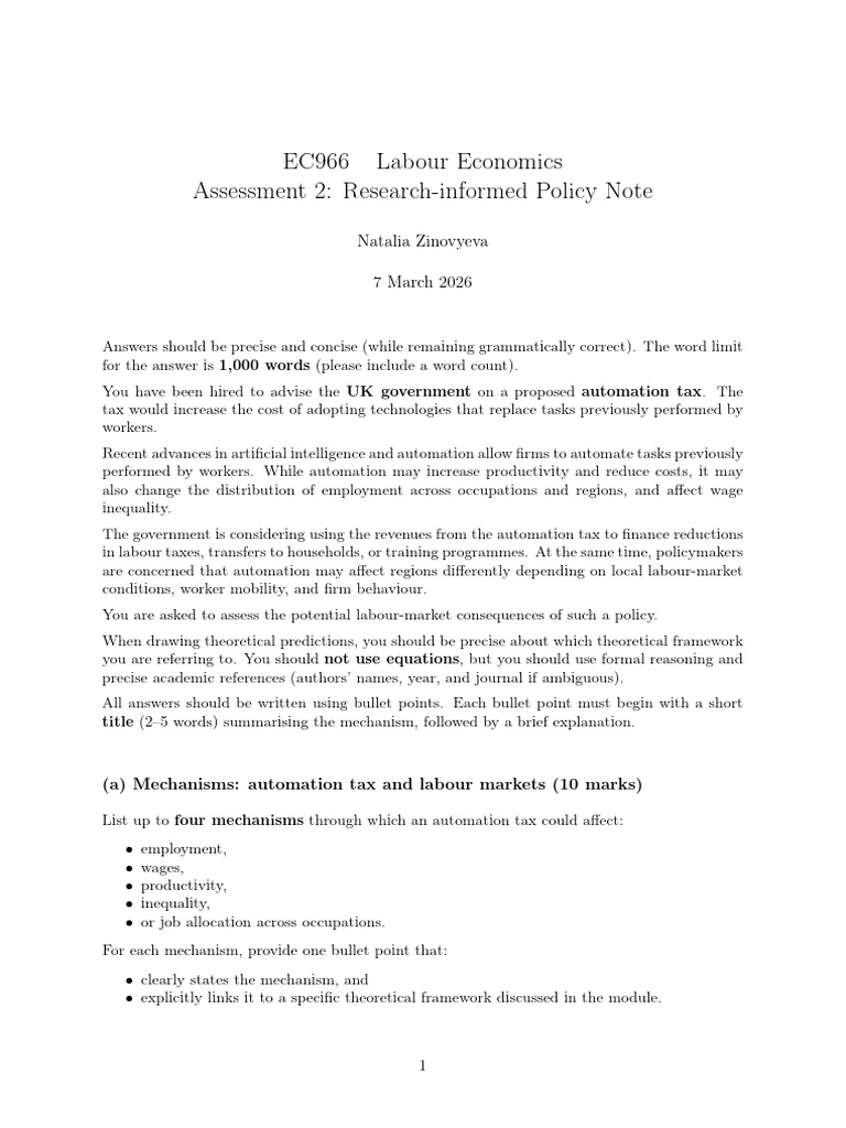 Assignment 2 | PDF | Labour Economics | Policy