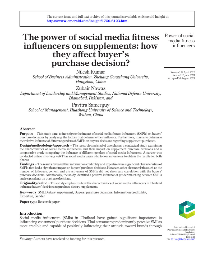The Power of Social Media Fitness Influencers | PDF