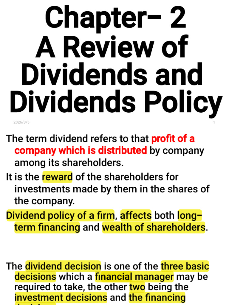 FM II, Chapter 2, A Review of Dividends and Dividends Policy | PDF ...