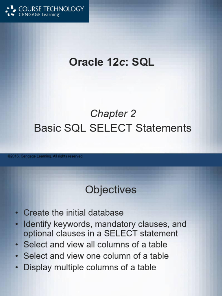 Oracle 12c SQL - Chapter 2 Basic SQL SELECT Statements | PDF