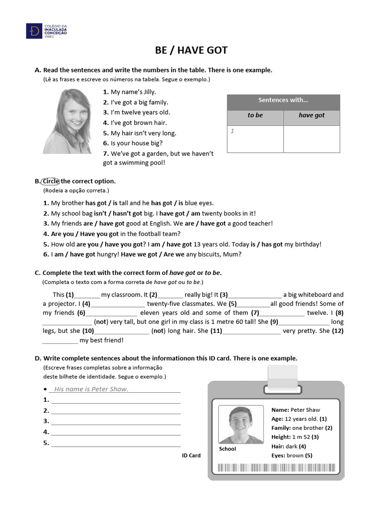 Be Have Got Worksheet With Answer Key | PDF | Chess Theory | Chess