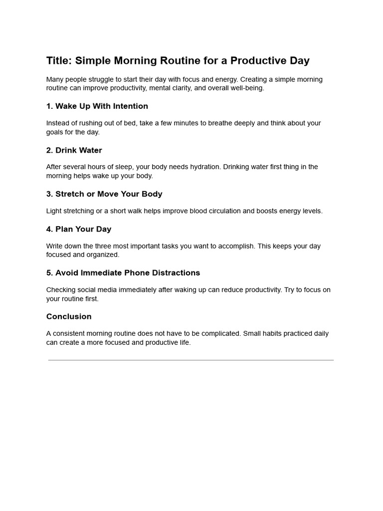 Simple Morning Routine for a Productive Day | PDF