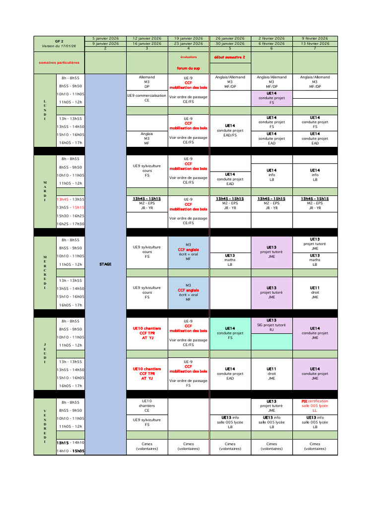 Emploi Du Temps GF2 17-01 | PDF | Aménagement forestier