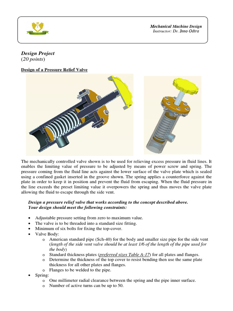 Inno2024 - T0 - Design Project (Pressure Relief Valve) | PDF | Screw ...