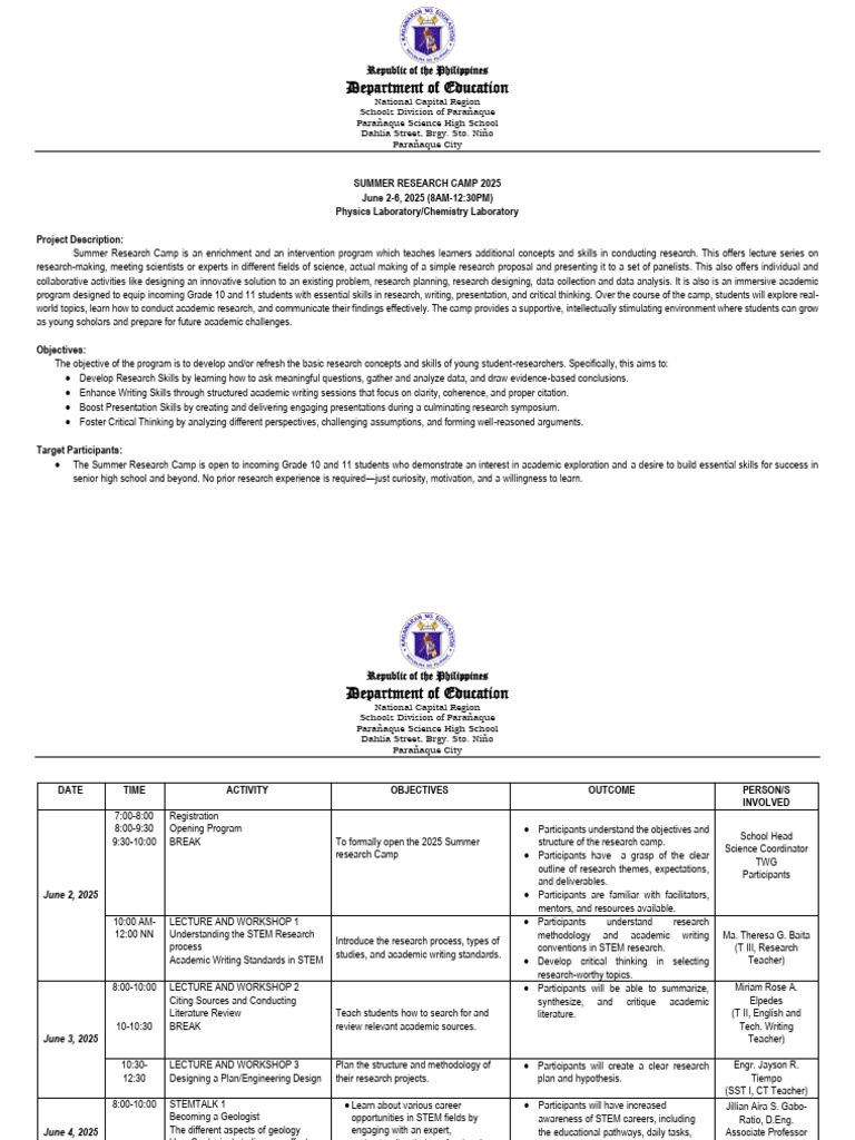 Matrix Summer Research Camp 2025 | PDF