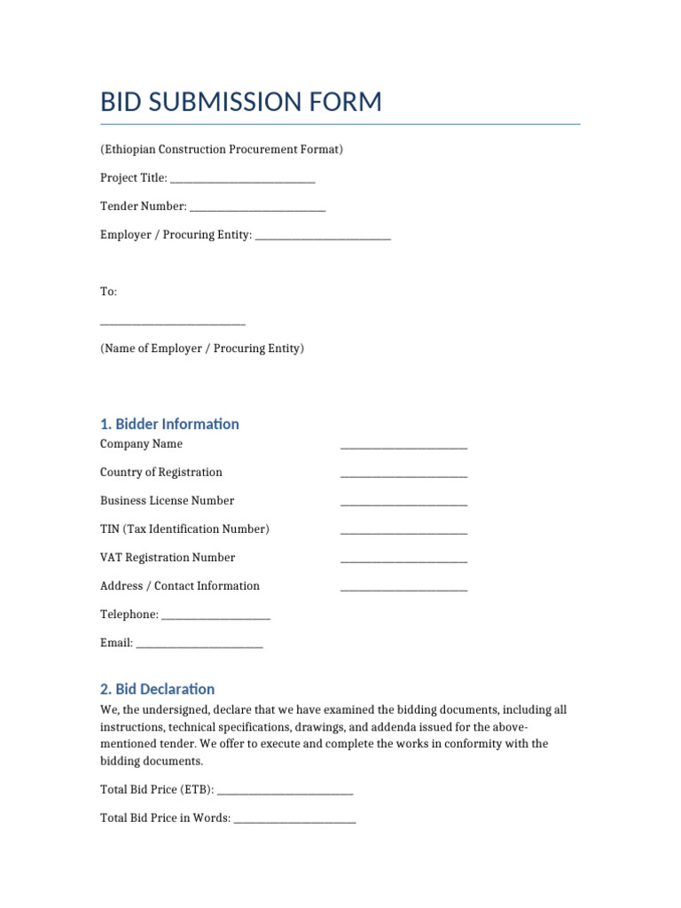 Ethiopian Bid Submission Form-2 | PDF
