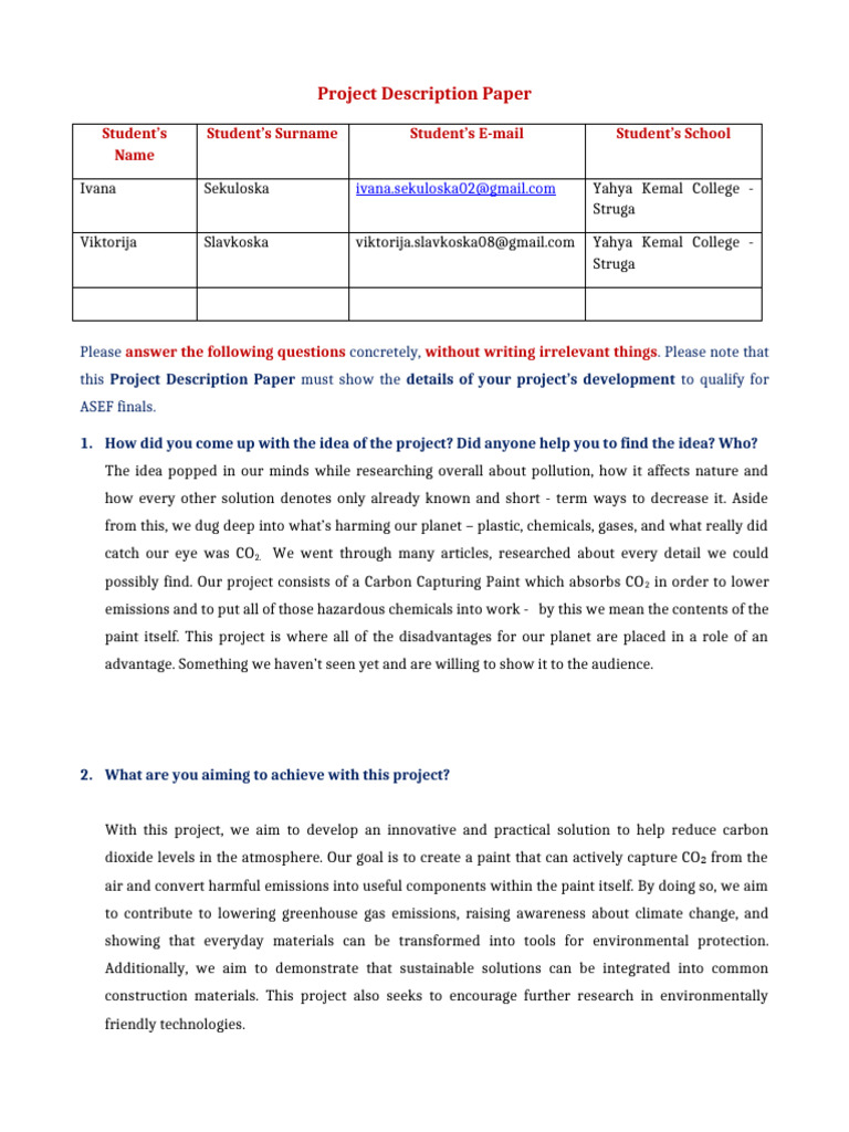 ASEF Project Description Paper 2026 | PDF | Experiment | Greenhouse Gas