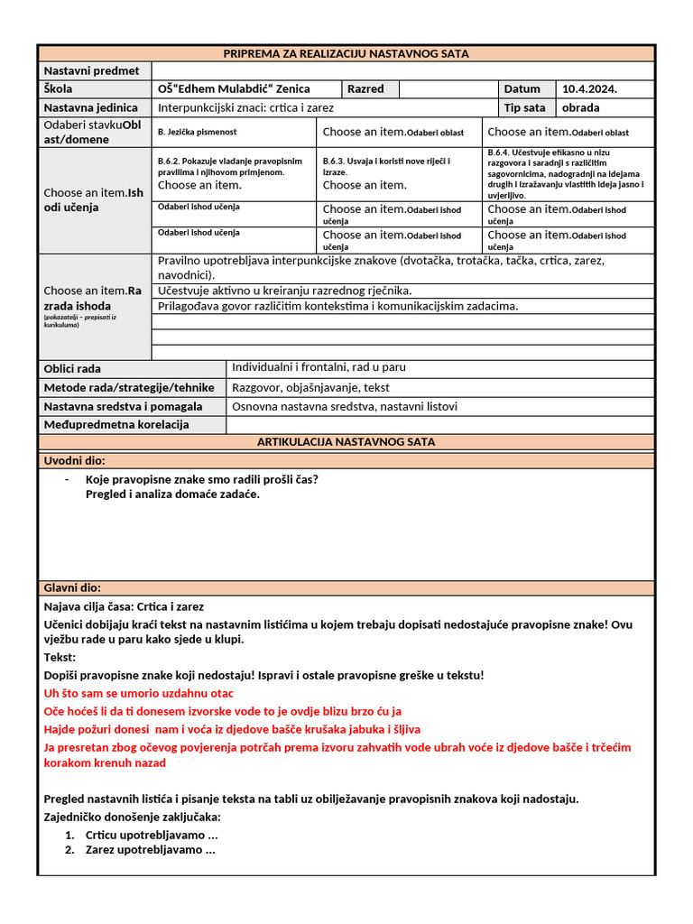 Interpunkcijski Znaci Crtica Zarez Obr | PDF