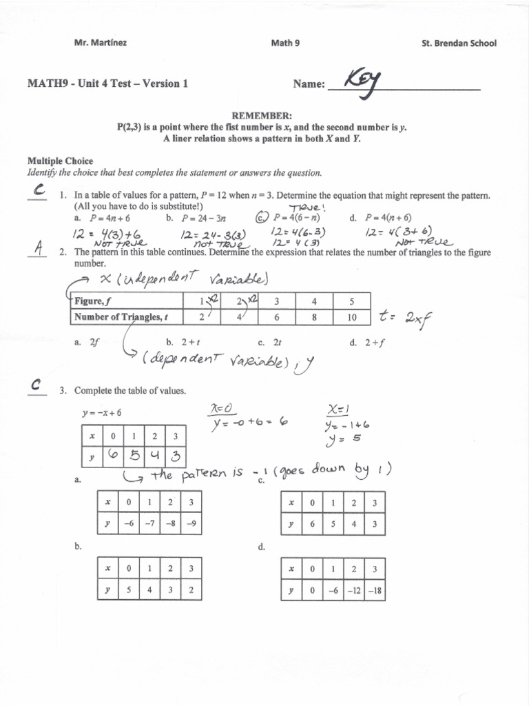 9 Unit 4 Test - Solutions | PDF