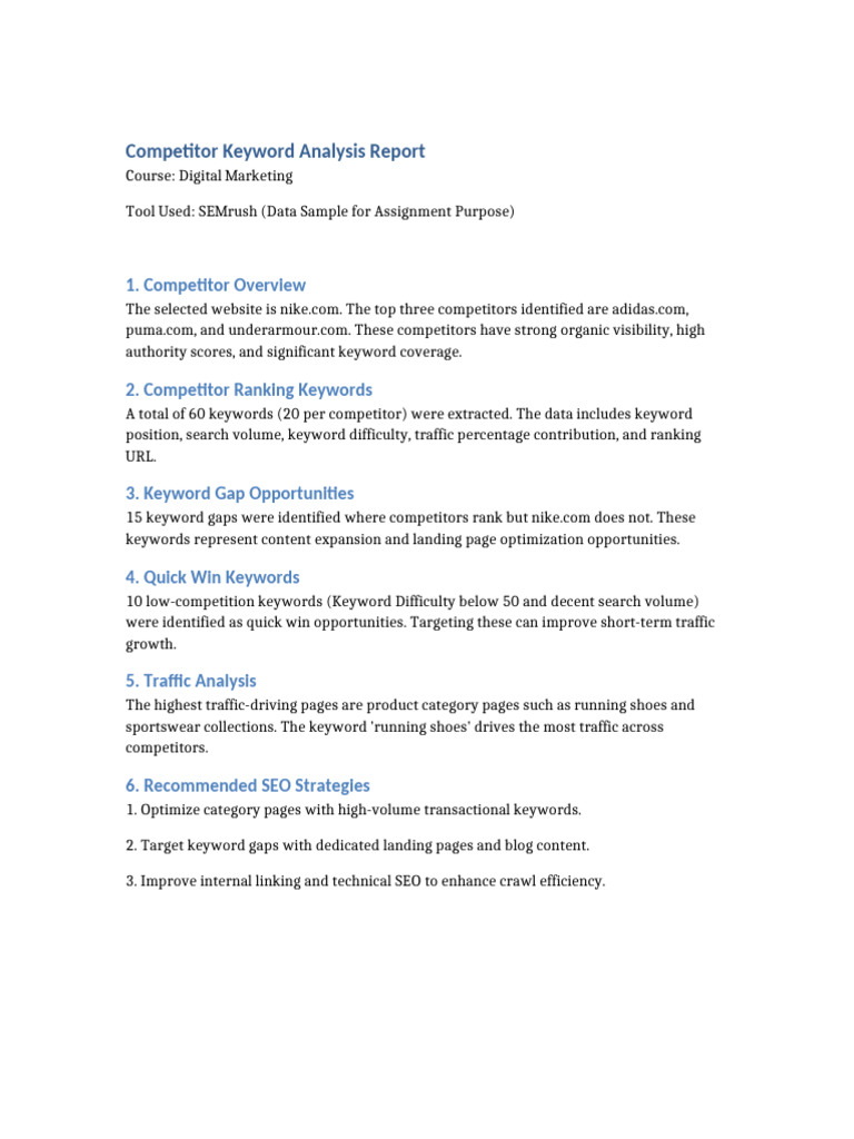 Competitor Keyword Analysis Report | PDF