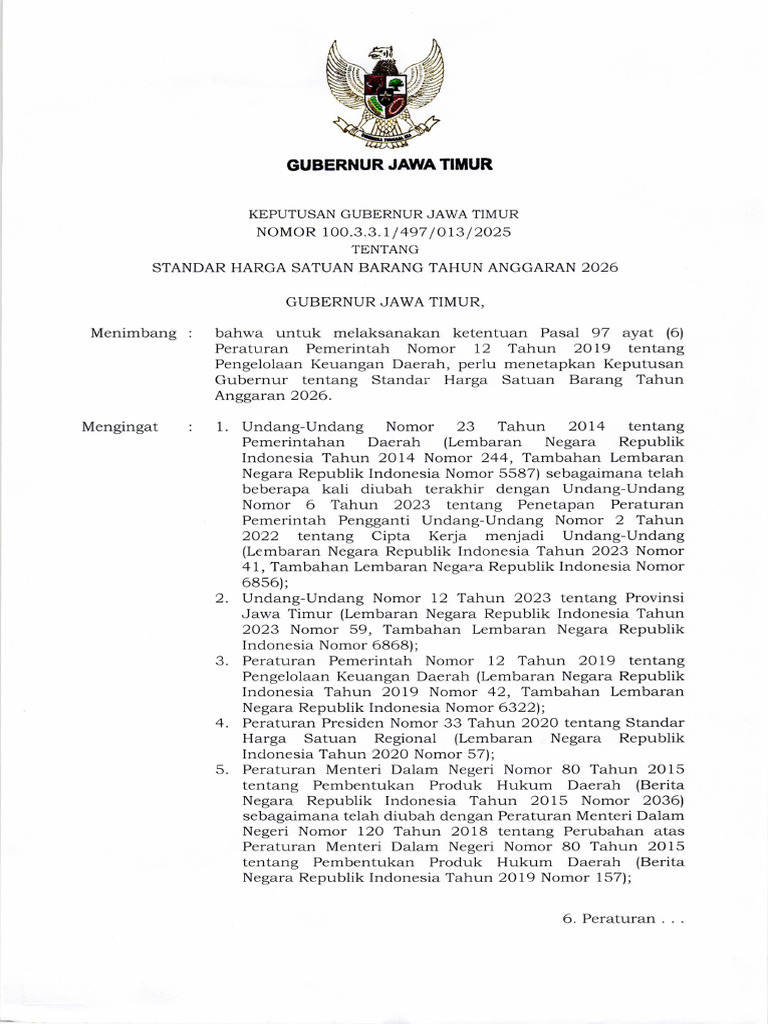Keputusan Gubernur - SSH TA. 2026 | PDF